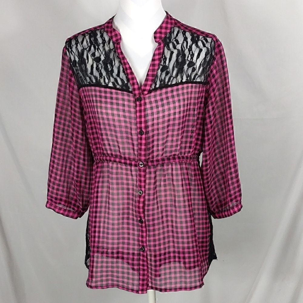 Torrid Sheer Lace Checkered Blouse